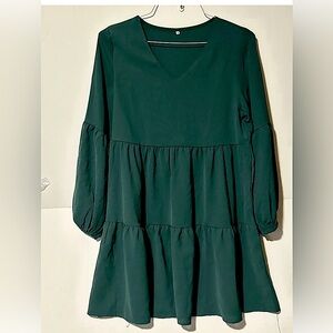 Amoretu Women’s Dark Green Tunic V Neck Loose Flowy Boho Dress - Size M